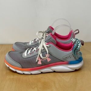 Under Armour Assert 8 Running Shoes Gray/Pink/Blue/Orange/White Size 6Y